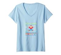 Retro Gamer: Pixel Art Nostalgia for Classic Gaming Fans V-Neck T-Shirt, Women, Baby Blue, XXL
