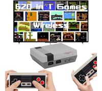 Retro Gaming Console, 620 Retro Game System, Built-in Classic Video Games, Plug & Play Game Console for TV with AV Output and 2 Wireless Controllers (Gray)