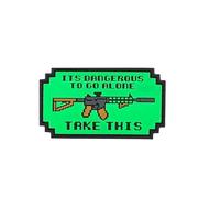 Retro Gaming Pixel Art PVC Patch, Green and Black, 'It's Dangerous to Go Alone' Design, 4.5 x 8 cm, Decorative Collectible