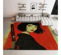 Retro Gaming Style Japanese Samurai Girl Non-Slip Rugs Living Room 140x200cm Washable Rugs for Bedroom, Low Pile Area Rug Dark Red Carpets for Living Room Bedroom Kid's Room Nursery Dining Room