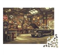 Retro Garage Scene 1000 Piece Puzzles Beautiful View Vintage Garage Car Home Decoration Educational Game Gifts Puzzles for Adults Jigsaw Puzzles for Adults 70x50cm/1000pcs