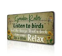 Retro Garden Rules Sign Vintage Garden Signs for Home Porch Patio Yard Garden Shed Decor Hanging Garden Plaque Listen to Birds Quotes by 16''x8''