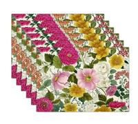 Retro Garden Table Mats Set of 8, Washable Non-slip Place Mats Blooming Flowers Heat Insulation Placemats for Kitchen Dinning Restaurant, 45x30cm, Sage Green