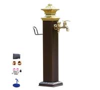 Retro Garden Water Column with Brass Faucet, Floor Mounted Hydrant & Spray Gun, Hose Holder - Perfect for Patio & Backyard Decor