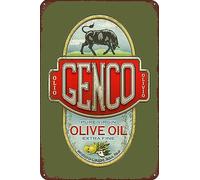 Retro Genco Olive Oil Co. Metal Tin Sign - Vintage Wall Decor Art Print for Home, Club Room, and Man Cave - 8x12 Inches