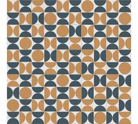 Retro Geo Tile Vinyl By Remland (Ochre Terracotta & Navy, 4M X 4M)