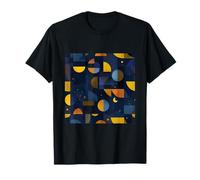 Retro Geometric Abstract Pattern Dark Blue Yellow T-Shirt