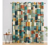 Retro Geometric Curtains Blackout, 90x108 Inch 2 Panels - Modern Color Block Square Pattern Black Out Curtains, Home Decor, 108 Drop Eyelet Window Drapes for Bedroom, Living Room SD186