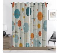 Retro Geometric Curtains, Mid Century Modern Pattern Blackout Curtains 63 Inch Drop, Abstract Window Treatments Thermal Eyelet Drapes for Bedroom Living Room, 52x63 Inch 2 Panels, M82z