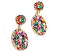 Retro Geometric Full-Crystal Dangle Earrings - Bold Multi-Color Statement Jewelry for Women