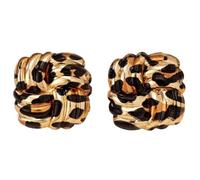 Retro Geometric Rectangle Leopard Print Stud Earrings for Women Gold Plated Vintage Square Animal Print Statement Studs Hypoallergenic Unique Design Fashion Trendy Jewelry