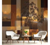 Retro Geometric Shapes Wallpaper Dark Brown (150×105 Cm) - Branches, Decorative Wallpaper, Silk Fabric,Suitable for Living Room, Bedroom, Bathroom, and Office Walls