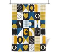 Retro Geometric Shower Curtain for Bathroom, Moon Hearts and Lines Waterproof Cloth Fabric Bathroom Accessories Set with 12 Rust Proof Plastic Hooks, 72” x 96”