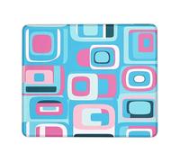 Retro Geometric Square Desk Mouse Pad, Blue Peach Modern Pattern Stitched Edge Mousepad, Rubber Non-Slip Washable Gaming Mouse Pad for Home and Office Computer, Laptop Square 8x10 Inch