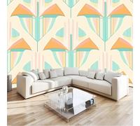 Retro Geometric Symmetrical Lines Non-Woven Photo Wallpaper Mural Beige 200 x 140 cm - Decorative Wall Mural Poster for Kids Bedroom, Living Room or TV Background Wall Covering