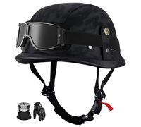 Retro German Leather Half-Helmet For Motorcycles, With Visor, Ece Certified, Suitable For Mopeds And Scooters. A,L:58-59CM