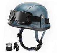 Retro German Leather Half-Helmet For Motorcycles, With Visor, Ece Certified, Suitable For Mopeds And Scooters. B,XL:60-61CM