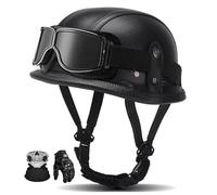 Retro German Leather Half-Helmet For Motorcycles, With Visor, Ece Certified, Suitable For Mopeds And Scooters. C,L:58-59CM