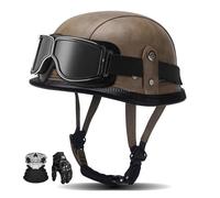 Retro German Leather Half-Helmet For Motorcycles, With Visor, Ece Certified, Suitable For Mopeds And Scooters. E,M:56-57CM
