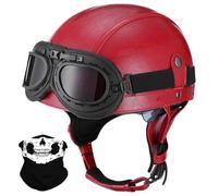 Retro German Style Half Helmet, Adult PU Leather Motorcycle Open Face Helmet, with Adjustable Quick Release Buckle, ECE/DOT Approved, for Chopper Cruiser Scooter Bike(Z6,L/59-60cm)
