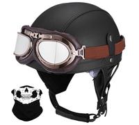 Retro German Style Half Helmet, Adult PU Leather Motorcycle Open Face Helmet, with Adjustable Quick Release Buckle, ECE/DOT Approved, for Chopper Cruiser Scooter Bike(Z13,L/59-60cm)