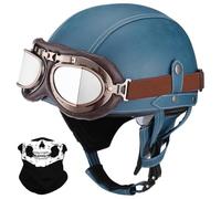 Retro German Style Half Helmet, Adult PU Leather Motorcycle Open Face Helmet, with Adjustable Quick Release Buckle, ECE/DOT Approved, for Chopper Cruiser Scooter Bike(Z9,L/59-60cm)