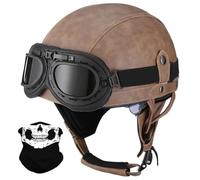 Retro German Style Half Helmet, Adult PU Leather Motorcycle Open Face Helmet, with Adjustable Quick Release Buckle, ECE/DOT Approved, for Chopper Cruiser Scooter Bike(Z2,XL/61-62cm)