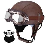 Retro German Style Half Helmet, Adult PU Leather Motorcycle Open Face Helmet, with Adjustable Quick Release Buckle, ECE/DOT Approved, for Chopper Cruiser Scooter Bike(Z3,XL/61-62cm)