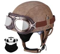 Retro German Style Half Helmet, Adult PU Leather Motorcycle Open Face Helmet, with Adjustable Quick Release Buckle, ECE/DOT Approved, for Chopper Cruiser Scooter Bike(Z1,S/55-56cm)