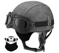 Retro German Style Half Helmet, Adult PU Leather Motorcycle Open Face Helmet, with Adjustable Quick Release Buckle, ECE/DOT Approved, for Chopper Cruiser Scooter Bike(Z16,S/55-56cm)