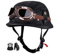 Retro German-Style Motorcycle Helmet, Ece Certified, Vintage Leather Motorcycle Helmet With Visor, Suitable For Scooters, Cruisers And Touring Motorcycles. C,M:56-57CM