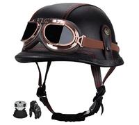 Retro German-Style Motorcycle Helmet, Ece Certified, Vintage Leather Motorcycle Helmet With Visor, Suitable For Scooters, Cruisers And Touring Motorcycles. H,XL:60-61CM