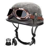 Retro German-Style Motorcycle Helmet, Ece Certified, Vintage Leather Motorcycle Helmet With Visor, Suitable For Scooters, Cruisers And Touring Motorcycles. K,XL:60-61CM