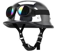 Retro German Style Open Face Beanie DOT Approved Bike Half Helmet,Low Profile Motorcycle Vintage Moped Scooter Motorbike Bicycle Skull Cap Hel-Mets for Adult Men Women 4,L/(59~60cm)