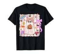 Retro Ghost Cow Coquette Pumpkin Bow Halloween Women Girls T-Shirt