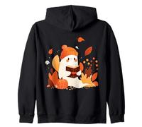 Retro Ghost Reading Books - Cozy Autumn Halloween Zip Hoodie