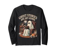 Retro Ghost Reading Books Ghost Stories My Genre Librarian Long Sleeve T-Shirt