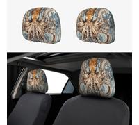 Retro Giant Octopus Head Rest Cover Car Accessories, 2 Pcs Car Seat Headrest Cover, Washable Headrest Protector Universal Fit To All Car Suvs Truck Van Vehicles Auto