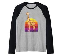 Retro Giraffe Vintage 80s Sunset Safari Zoo Animal Raglan Baseball Tee