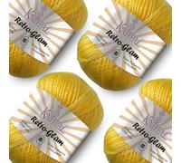 Retro-Glam Metallic Sparkle Yarn, Sheen, Soft, Shiny for Knitting and Crocheting, Bulk Size 4 Skeins, 1172m/400g, #3 DK Weight (Bright Gold)