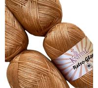 Retro-Glam Metallic Ultra-Sl lamour Yarn, Jewel-Tone, Extra Soft & Shiny for Knitting and Crocheting, Chainette, Bulk Size 4 Skeins, 1172m/400g, #3 DK Weight/Light Worsted (Rose Gold)