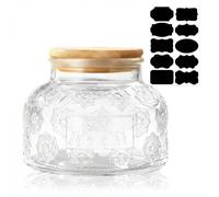 Retro Glass Jar with Bamboo Lid - 750 ML Airtight Canister with Label for Kitchen Pantry Bathroom, Decorative Storage Container for Sugar, Bath Salt, Coffee, Tea, Oats, Candy, Cookie, Morning Glory
