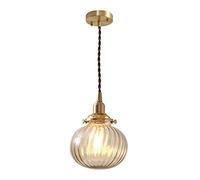 Retro Glass Pendant Light Creative Pumpkin Glass Lampshade Hanging Ceiling Light Vintage 1-Light E27 Decor Brass Chandelier for Bedroom Bedside Restaurant Kitchen Bar Cafe (Clear)