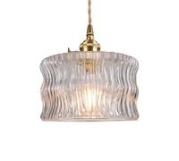 Retro Glass Pendant Light with Wave Carving Vintage Brass Lamp Head Glass Pendant Lamp Ceiling Light Bedside Ceiling Lamp Decorative for Bedroom, Living Room