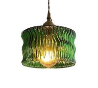 Retro Glass Pendant Light with Wave Carving Vintage Brass Lamp Head Glass Pendant Lamp Ceiling Light Bedside Ceiling Lamp Decorative for Bedroom, Living Room