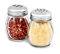 Retro Glass Spice Shaker Set of 2-6oz Swirl Design with Stainless Steel Tops (Perforated & Slotted) - Parmesan Cheese, Salt & Pepper Dispensers - Bulk Kitchen Pantry Storage Containers with Lids