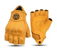 Retro Gloves Half Finger Length Yellow Leather with Breathable Perforations and Non-Slip Grip - Unisex (Yellow with Hole, XL)