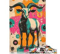 Retro Goat Illustration Goat - Rustic Pop Art Charm Puzzles 500 Pieces Wooden Puzzles Puzzle for Adults For Family Fun & Game Night 500pcs (52x38cm)