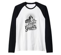Retro God is Greater Than Giants Christian Faith Strength Raglan Baseball Tee