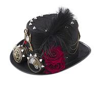 Retro Goggles Dark Rose Chain Feather Steampunk Hat Halloween Hat With Gear Victorian Top For Halloween Christmas Top Hats For Women Men